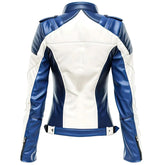 Classic Blue White Motorcycle Pure Sheepskin leather jacket For Women